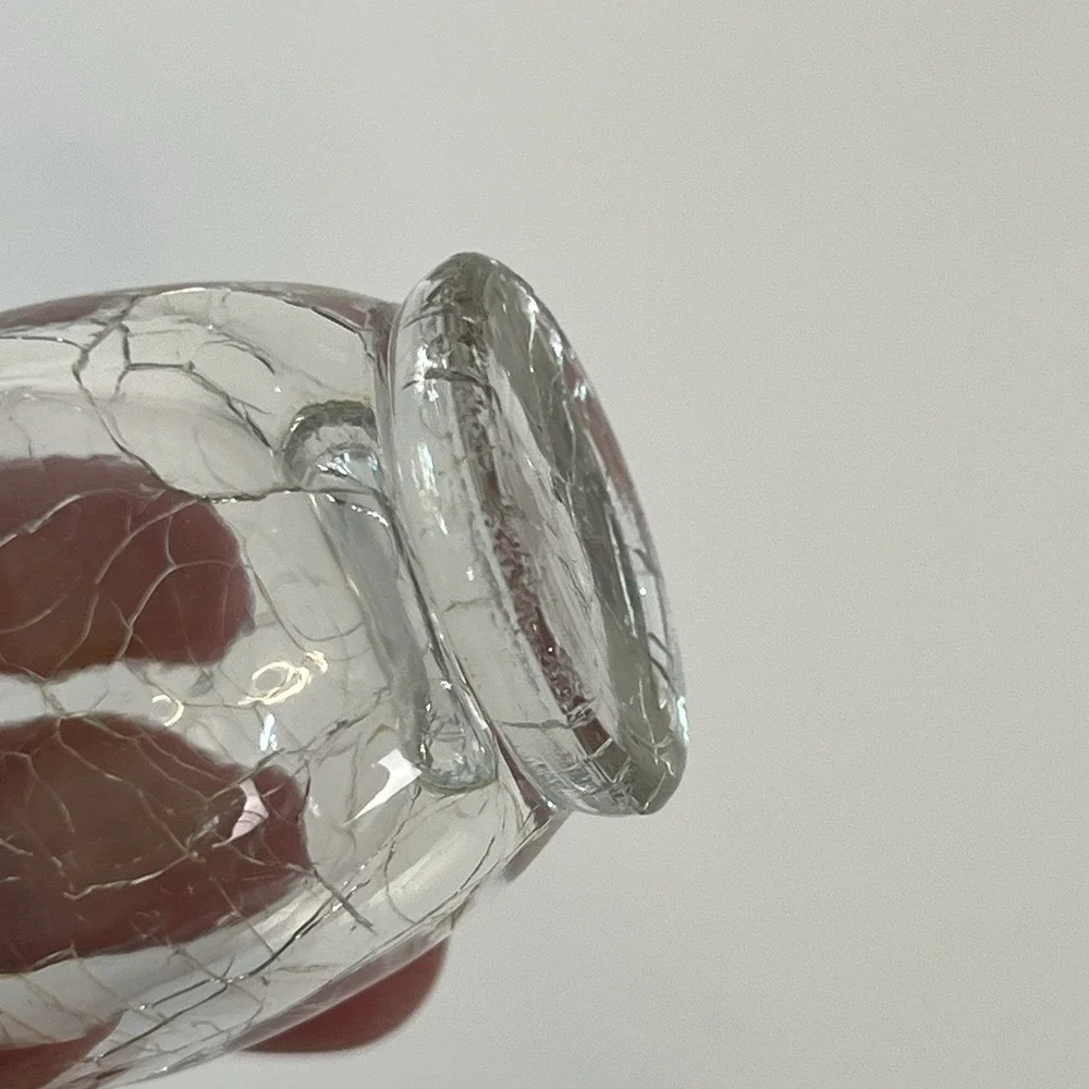 Vintage Clear crackle glass‎ salt pepper shakers Silver tone tops set 2